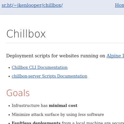 Screenshot snippet from Chillbox Documentation website.