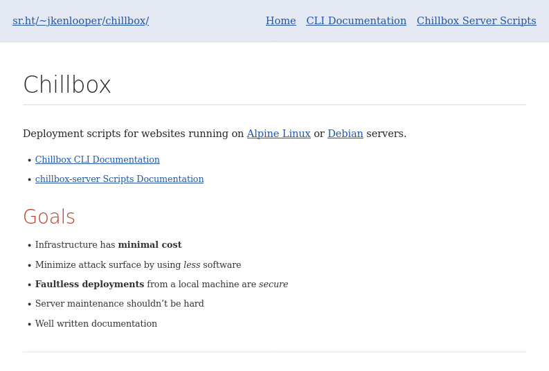 Screenshot from Chillbox Documentation website.